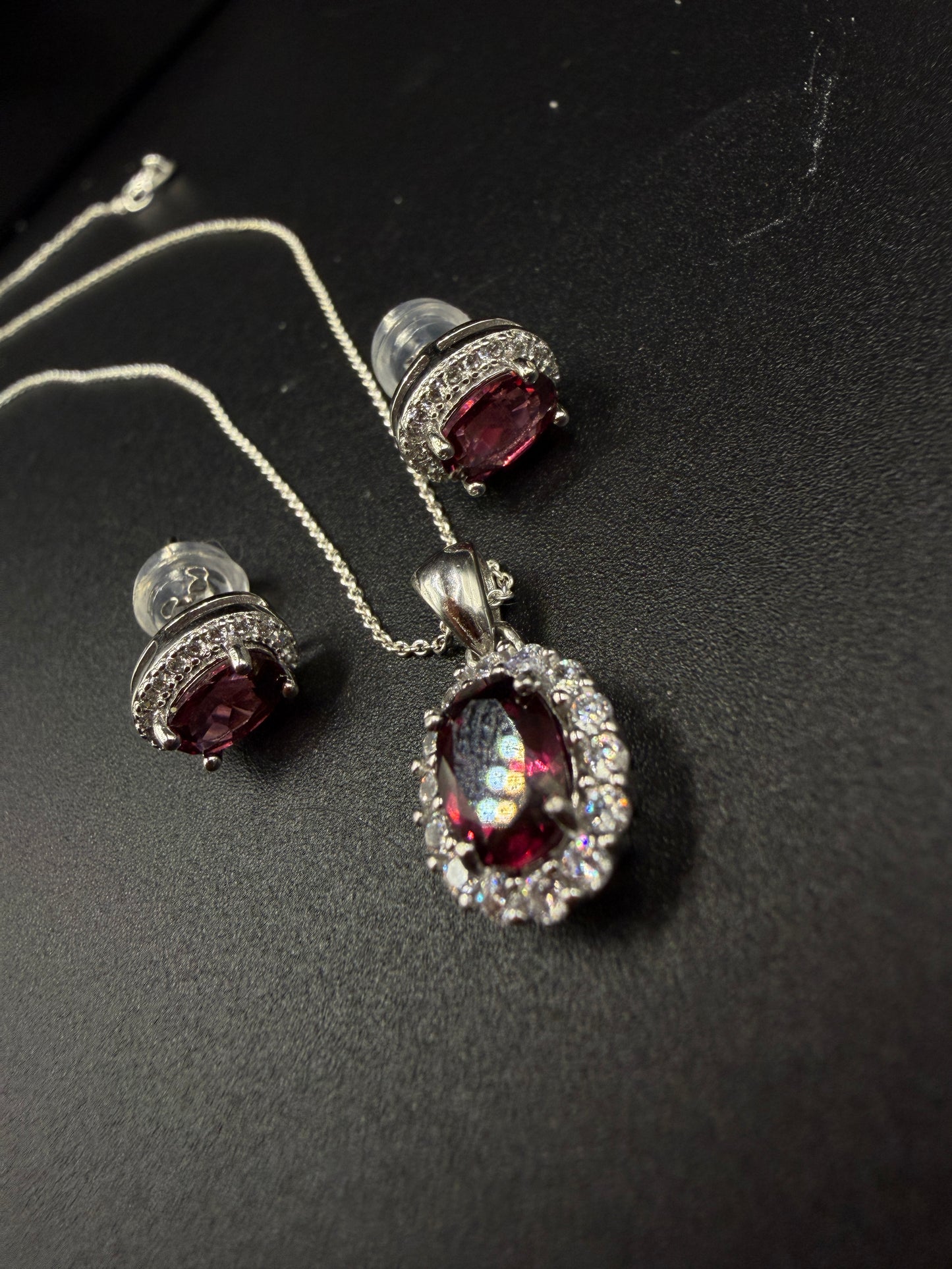 Garnet Earrings and Necklace S925 Certified Set