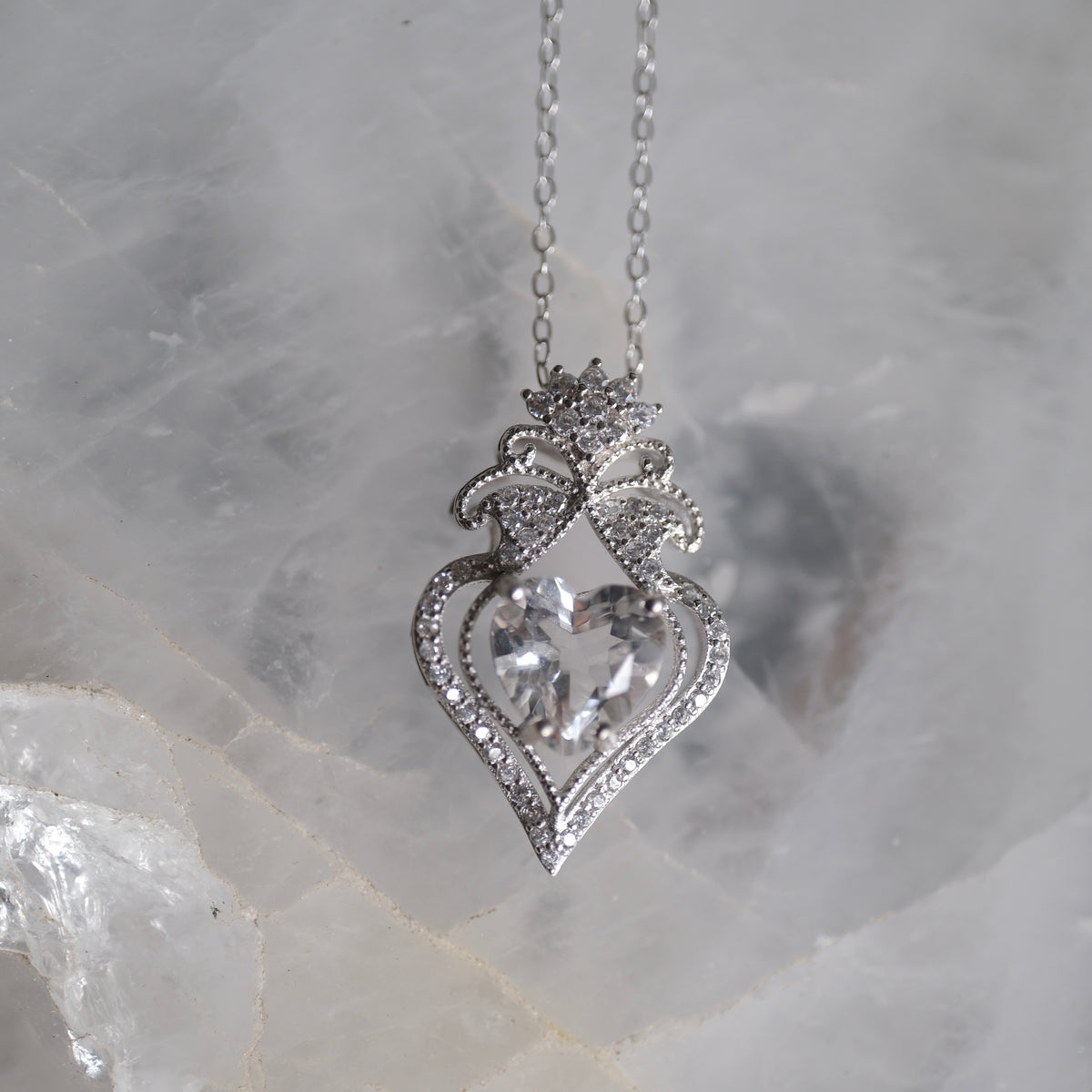 Clear Quartz Heart S925 Necklace