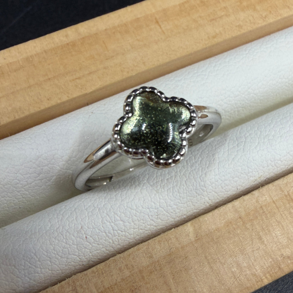 Moldavite Clover S925 Adjustable Certified Ring