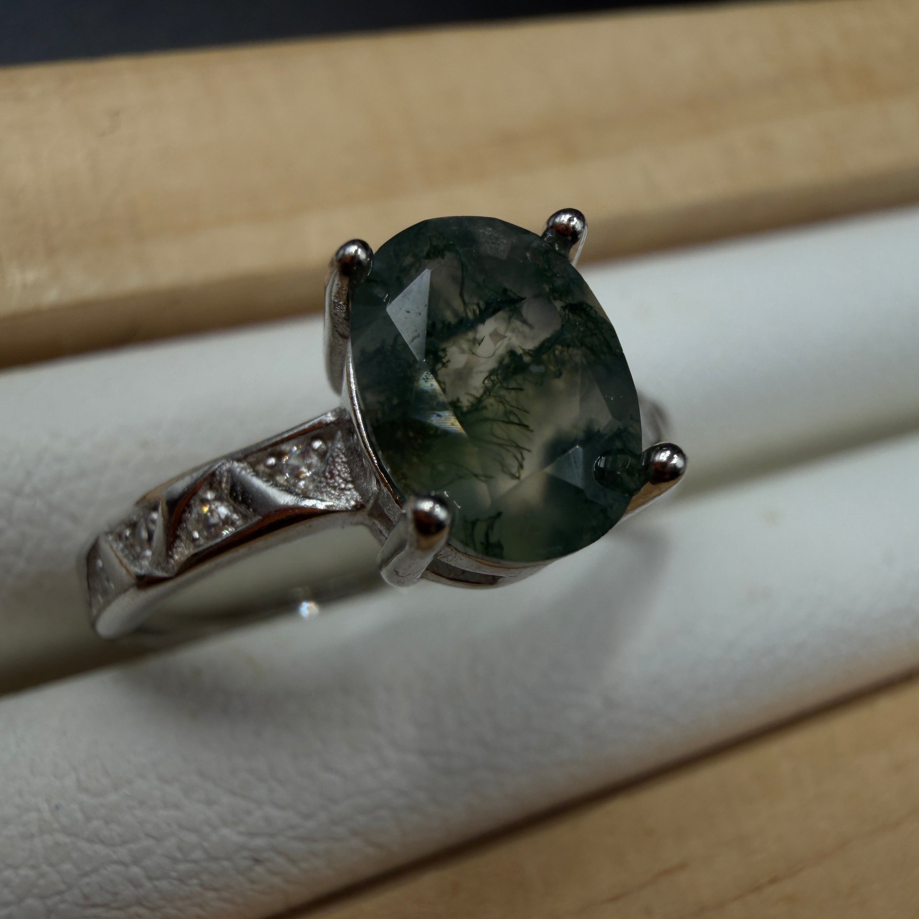 Moss Agate S925 Adjustable Ring