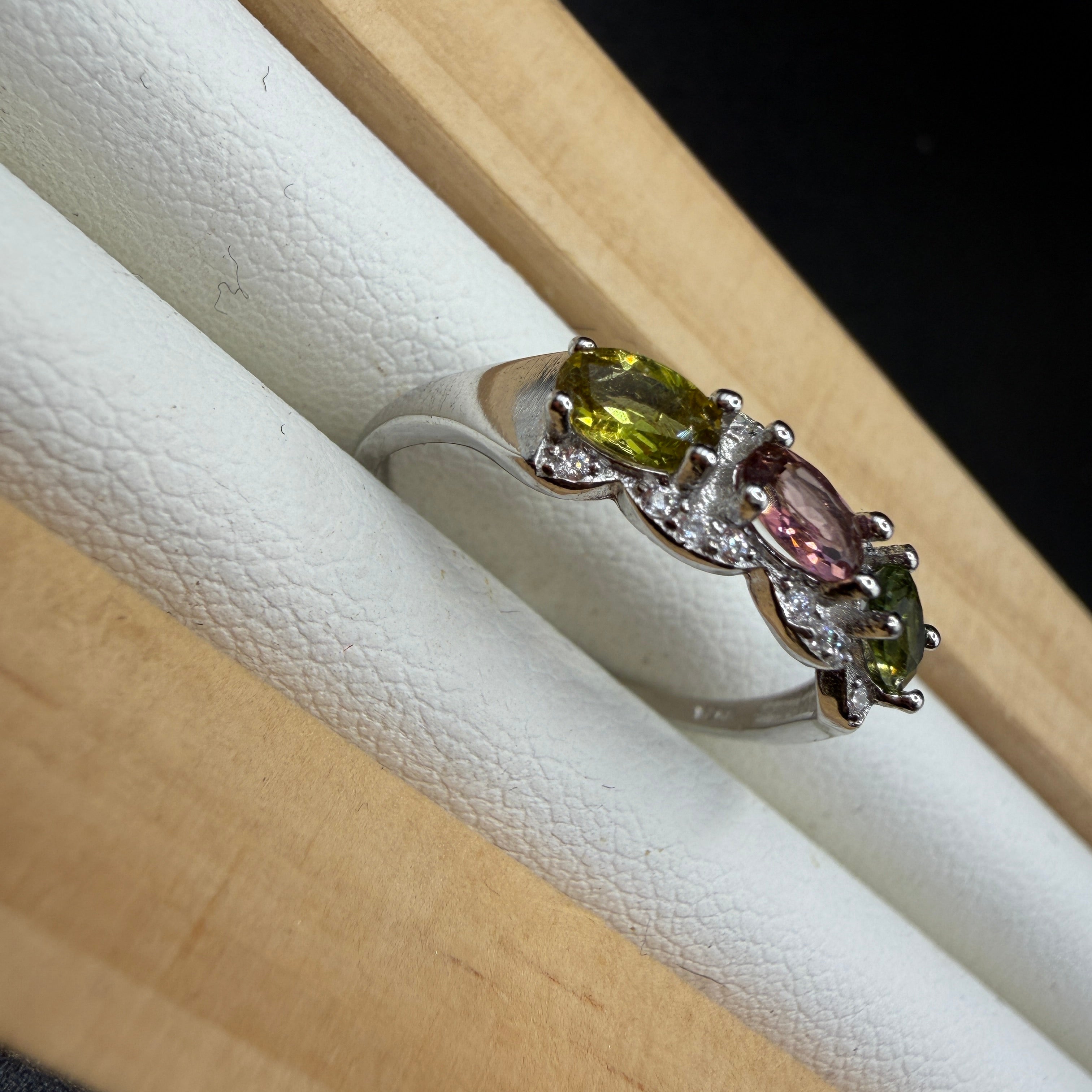 Rainbow Tourmaline S925 Adjustable Ring