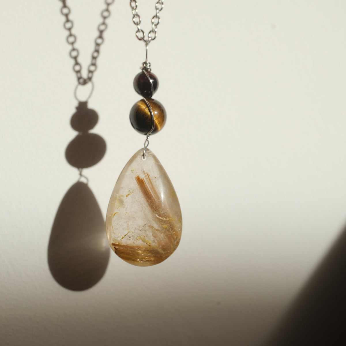 Handmade Golden Rutile Tigers Eye and Garnet Necklace