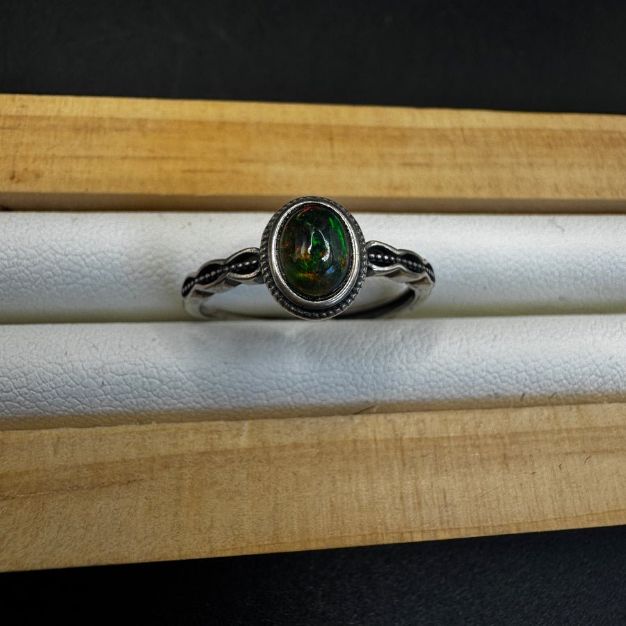 Black Opal S925 Adjustable Ring