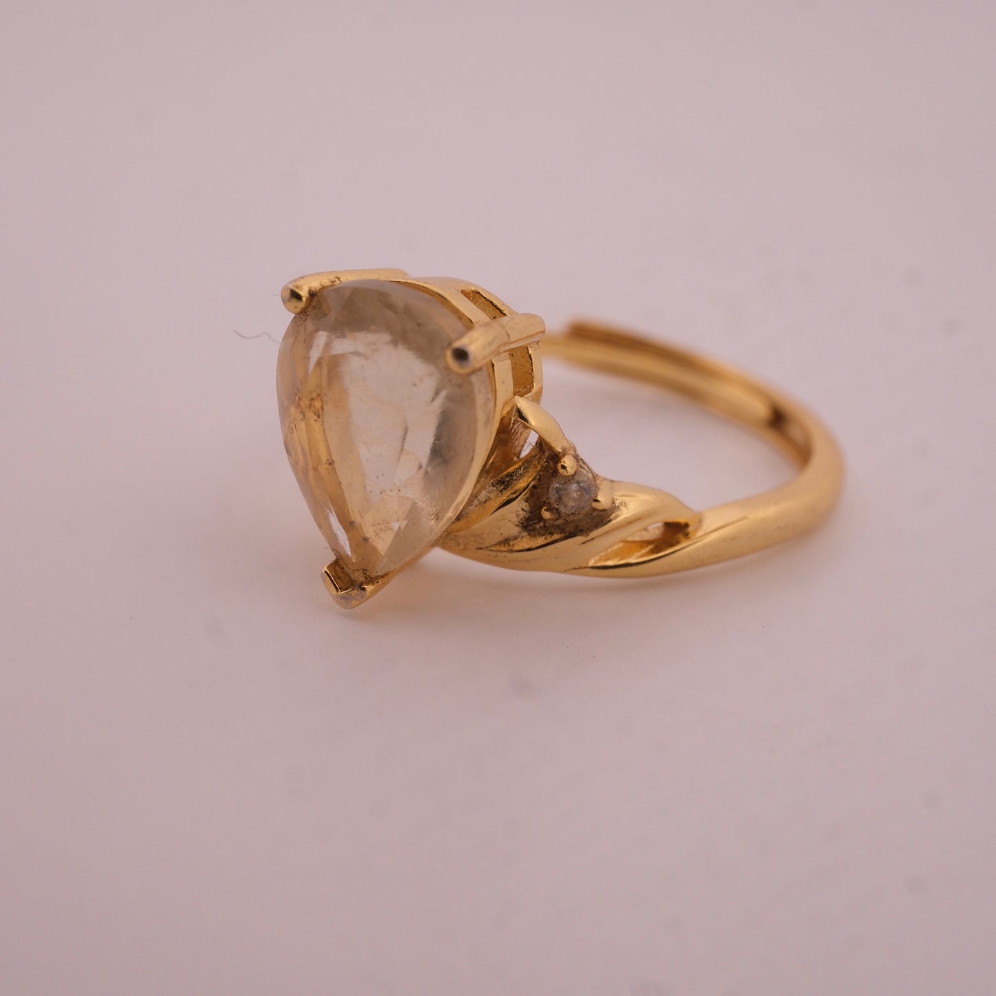 Libyan Desert Glass Teardrop Gold S925 Certified Adjustable Ring