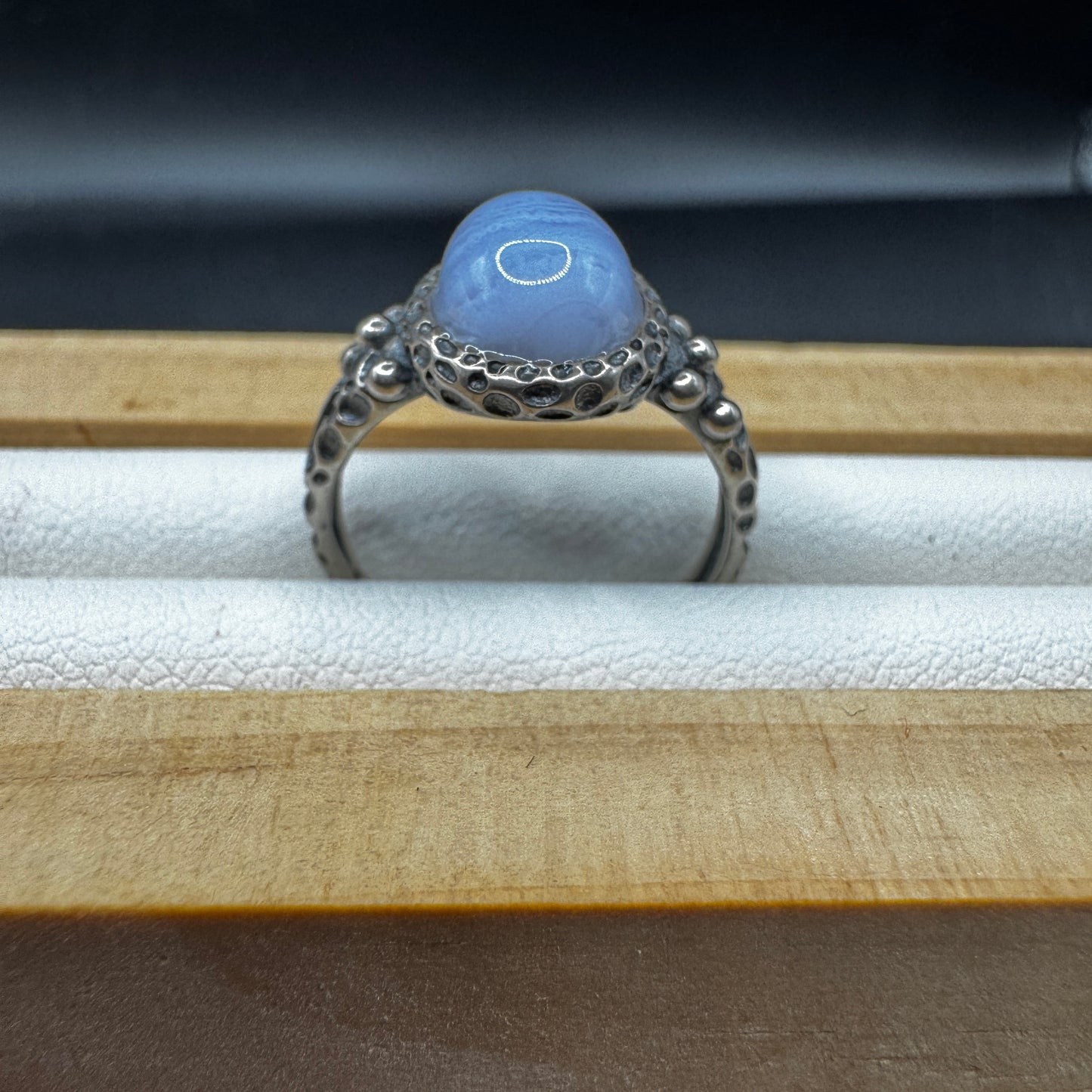Blue Lace Agate Adjustable S925 Ring
