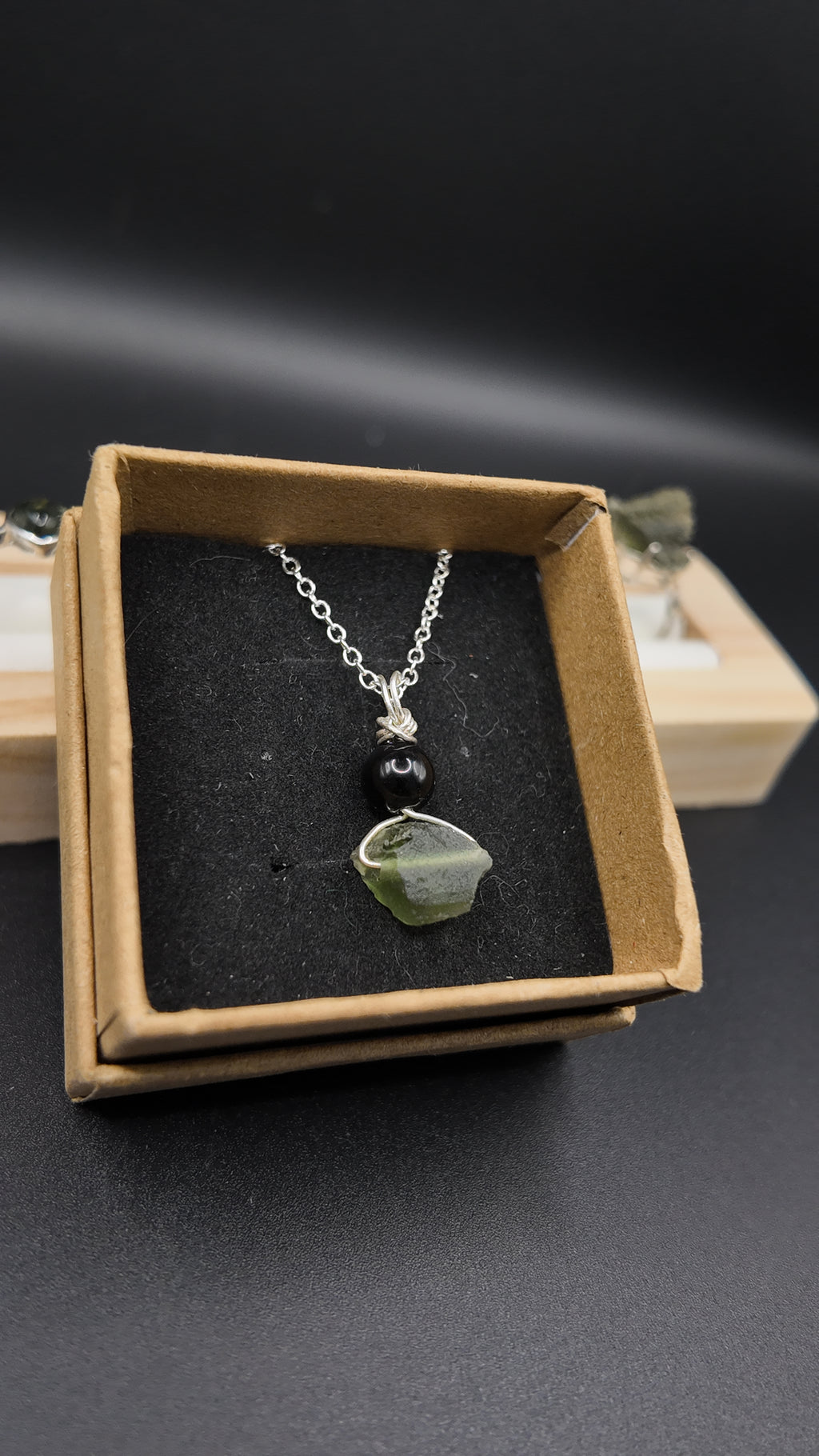 Moldavite and Obsidian Hand Wrapped Necklace