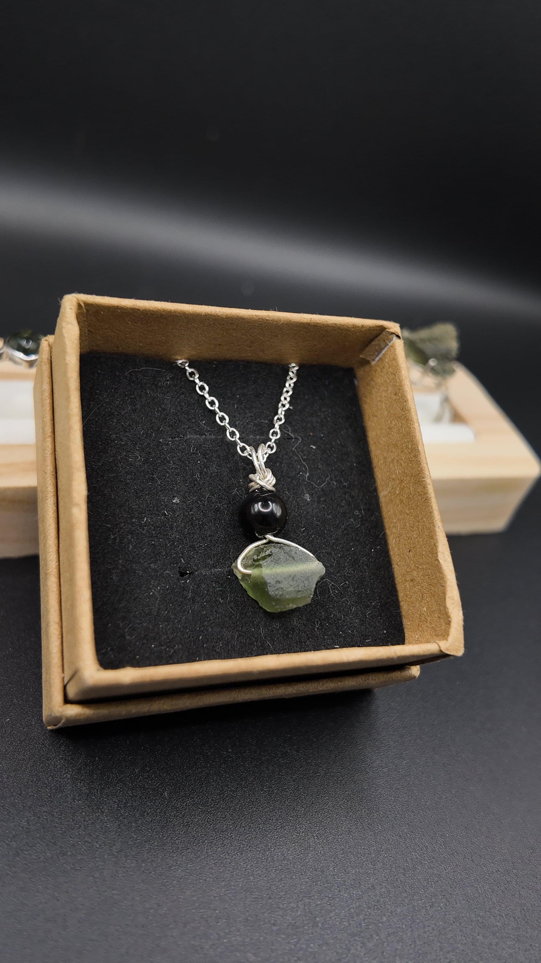 Moldavite and Obsidian Hand Wrapped Necklace