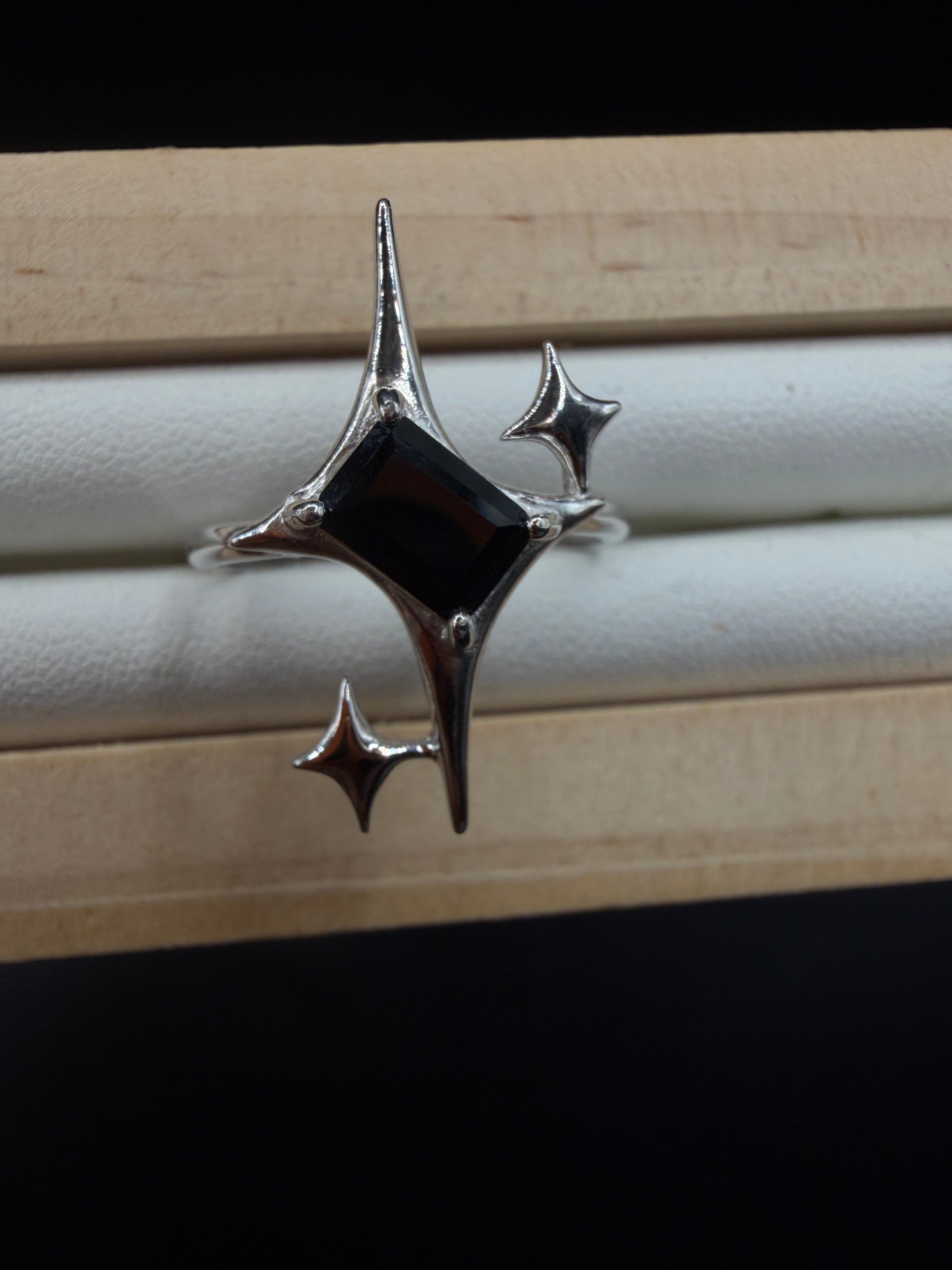 Black Spinel Signature Star Ring