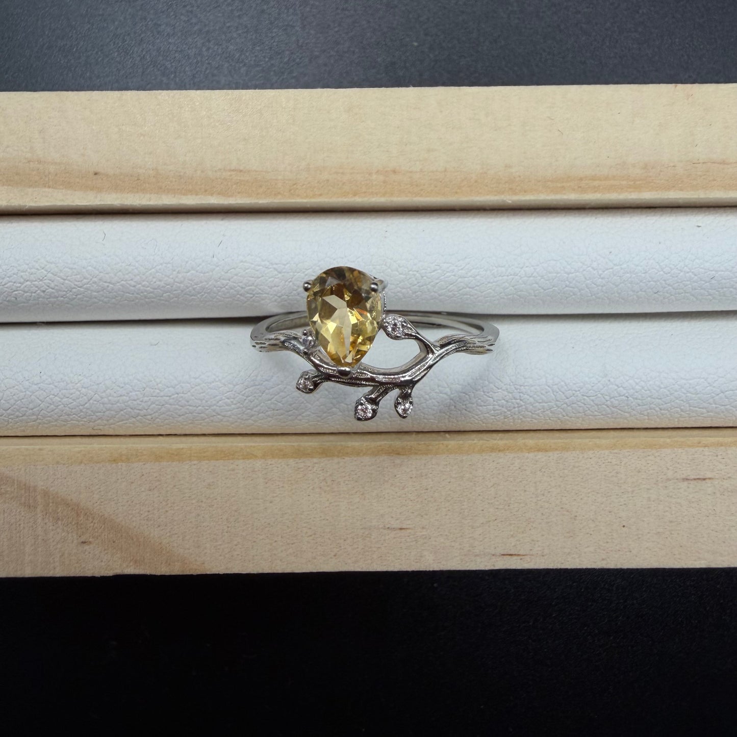 Citrine Teardrop S925 Adjustable Ring