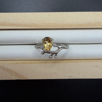 Citrine Teardrop S925 Adjustable Ring