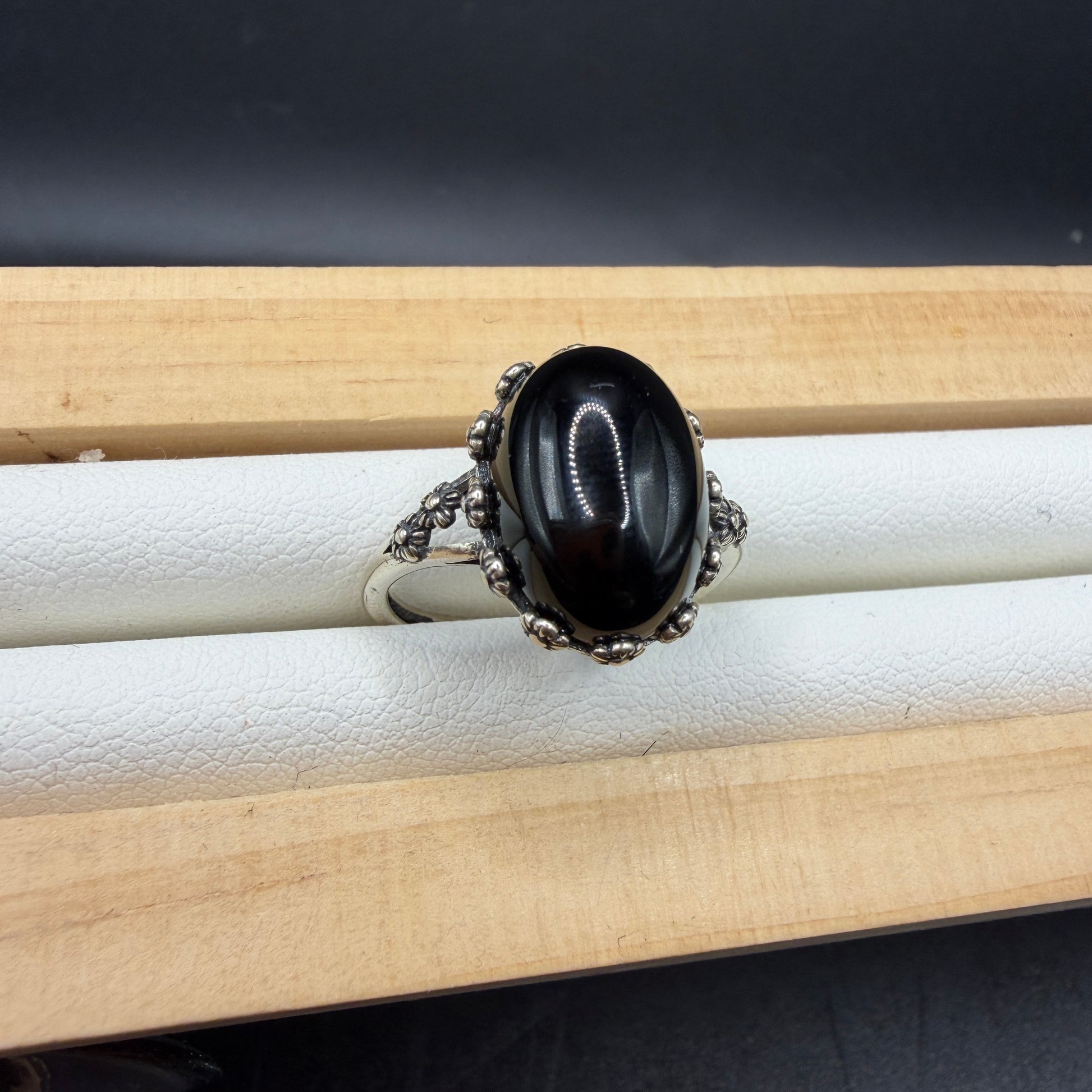 Black Agate S925 Adjustable Ring