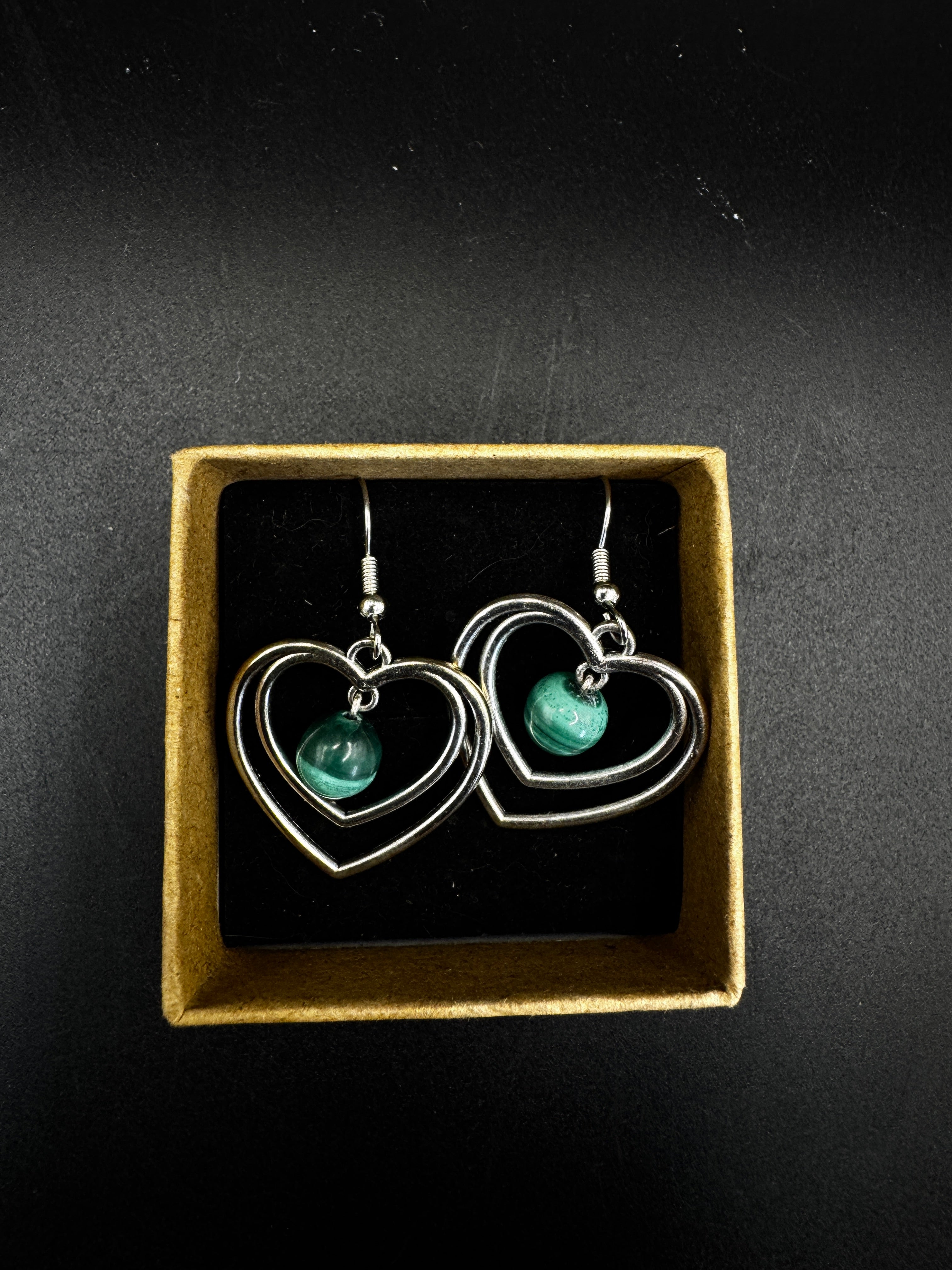 Handmade Malachite Heart Earrings
