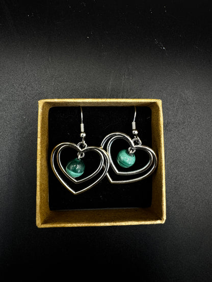 Handmade Malachite Heart Earrings
