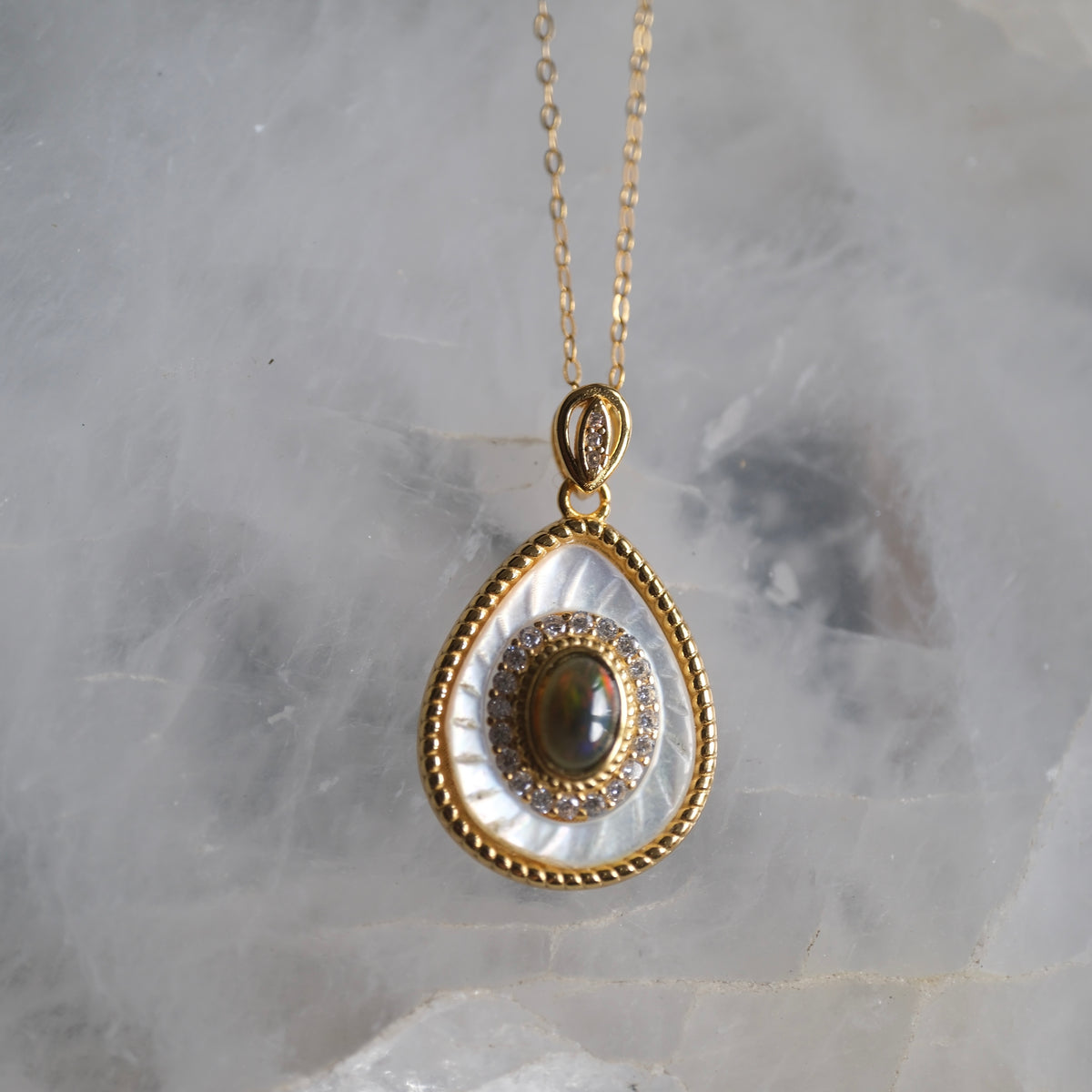 Black Opal Gold S925 Necklace