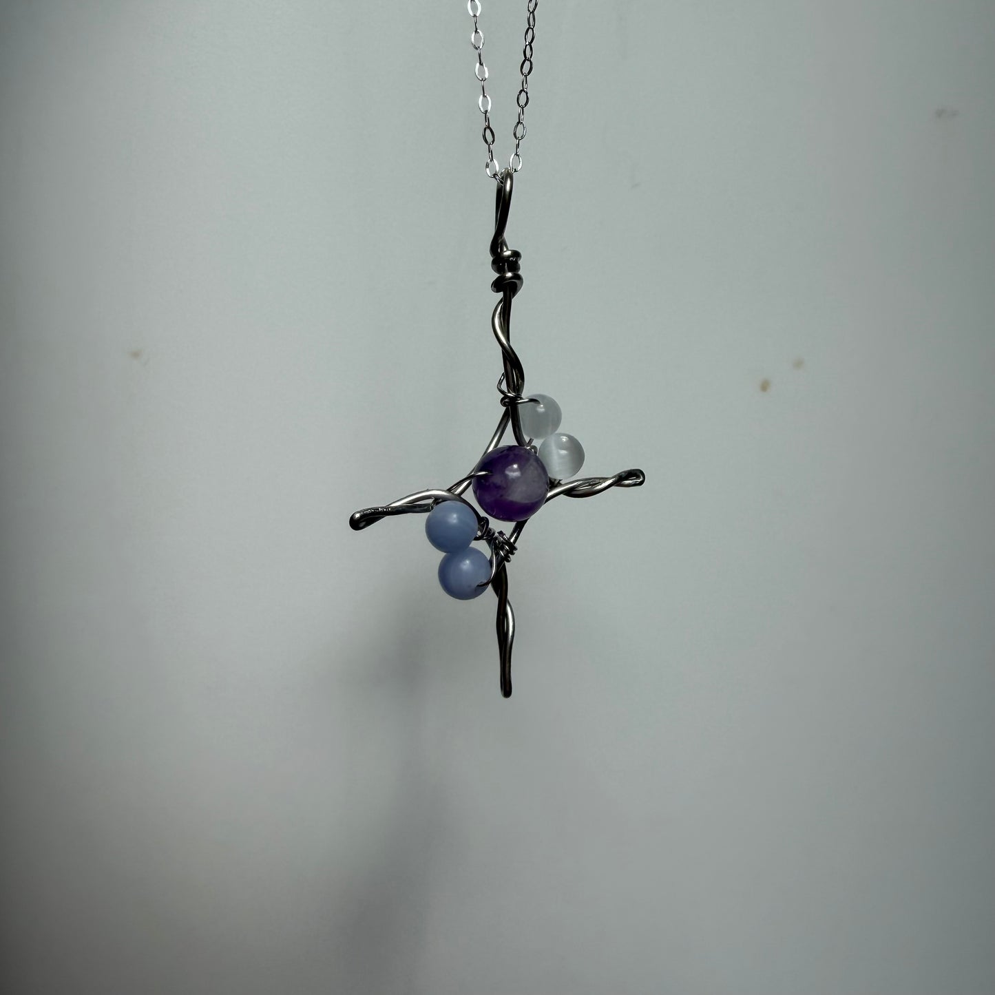 Amethyst Selenite and Blue Lace Agate Handmade Star Necklace