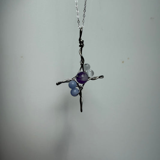Amethyst Selenite and Blue Lace Agate Handmade Star Necklace