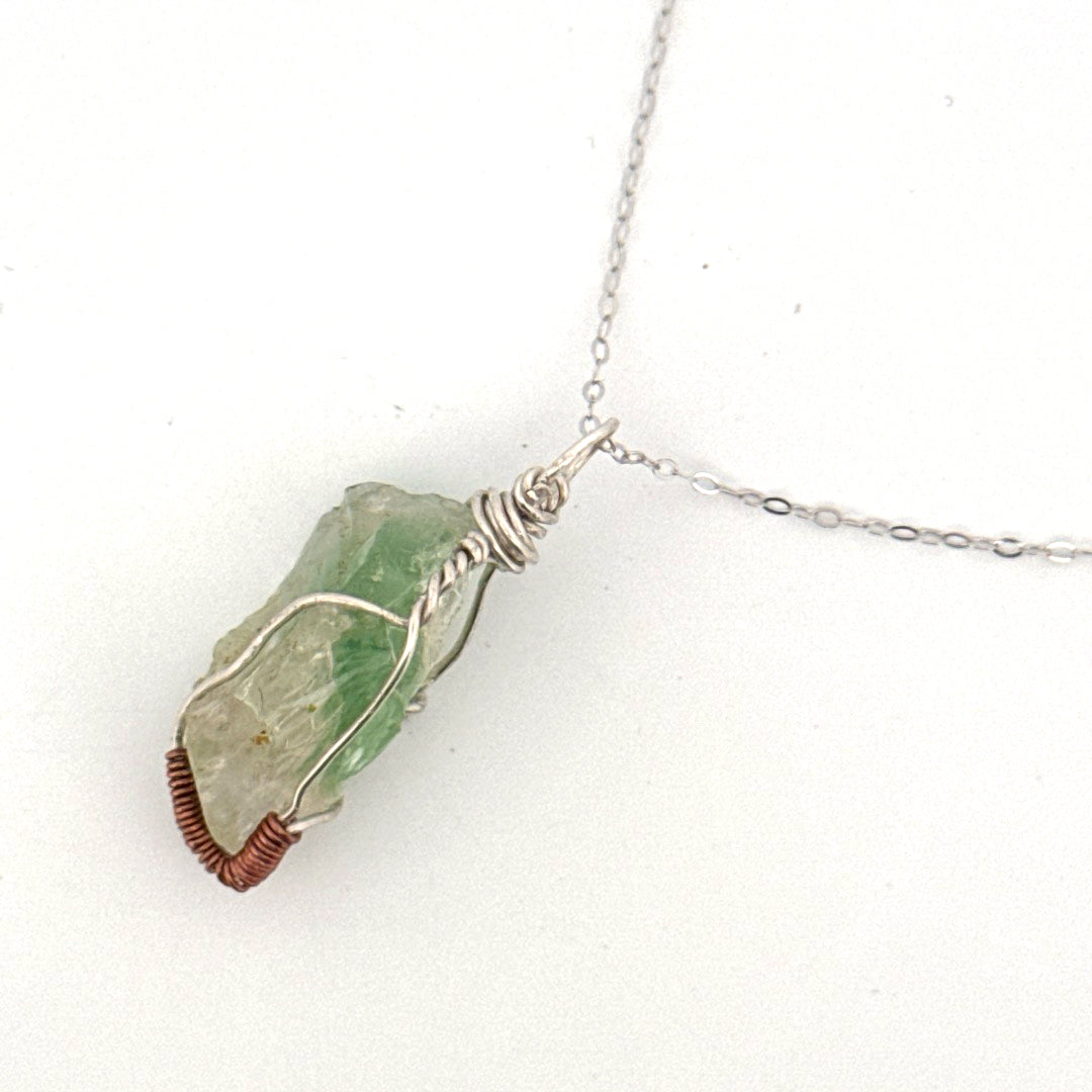 Green Lemurian Fluorite S925 Handmade Necklace