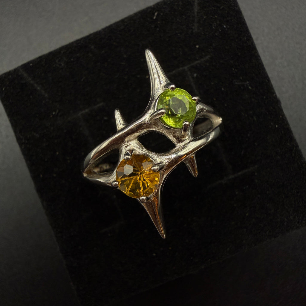 Peridot and Citrine Star S925 Certified Adjustable Ring