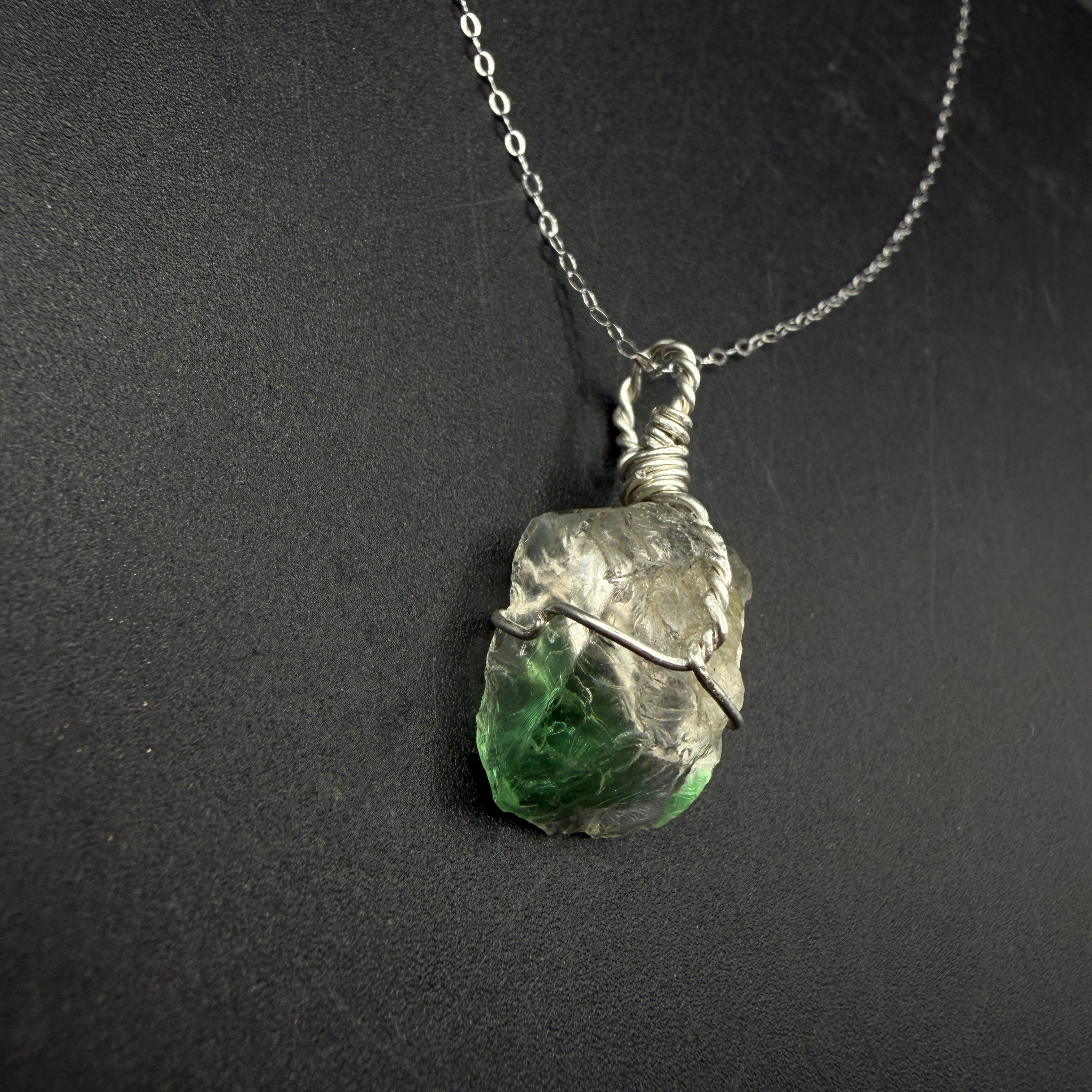 Green Lemurian Fluorite S925 Handmade Necklace