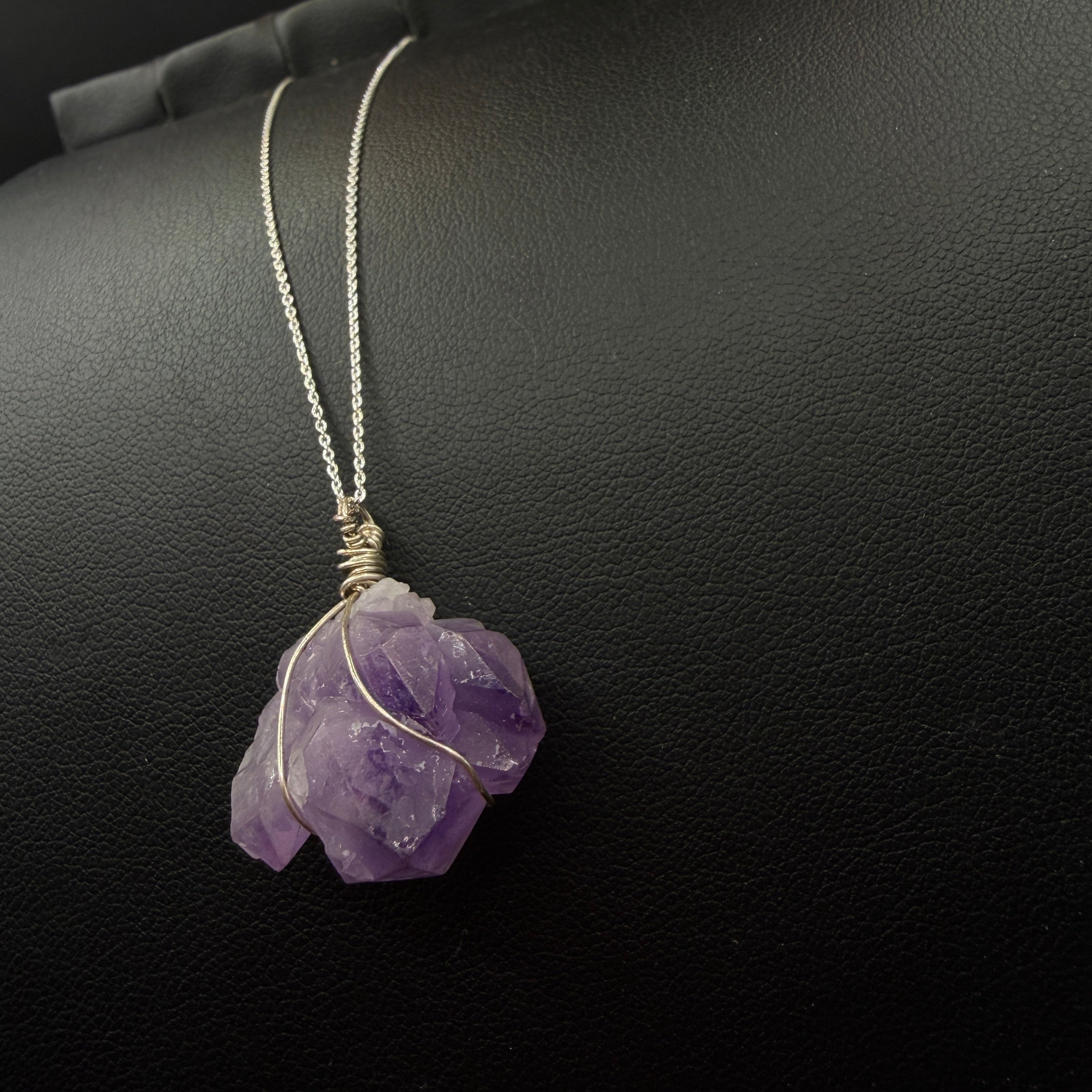 Hand Wrapped S925 Amethyst Cluster Necklace