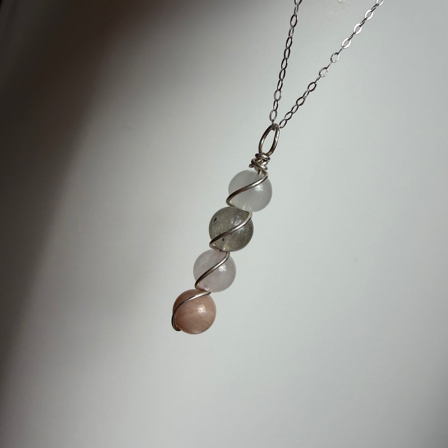 Divine Feminine Moonstone Labradorite Rose Quartz and Peach Moonstone Handmade Necklace