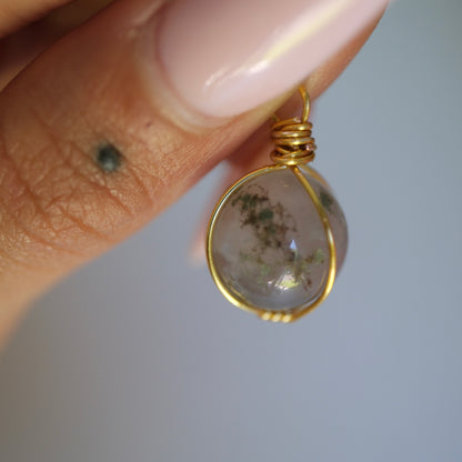 Moss Agate Sphere Handmade Gold Necklace on S925 Chain