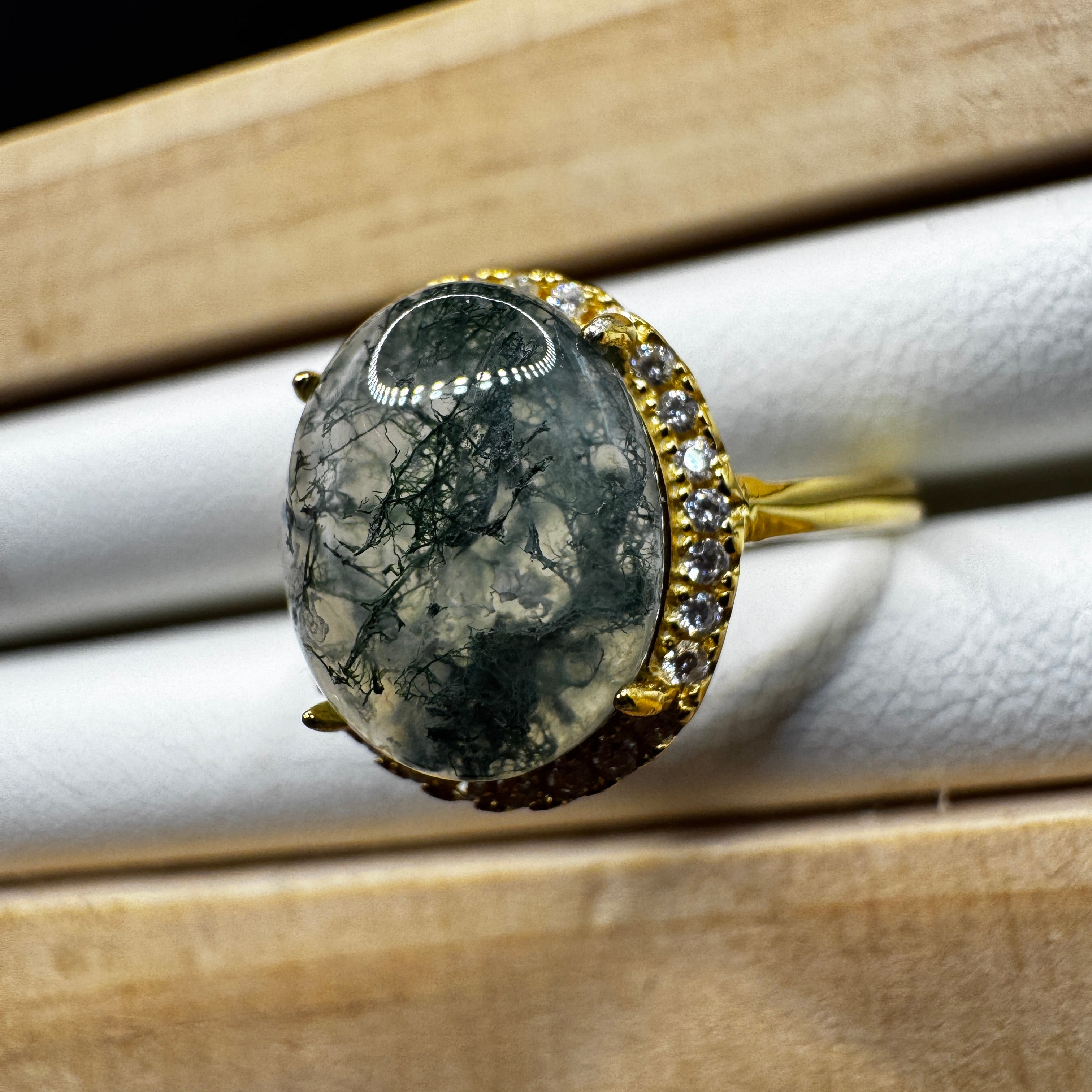 Moss Agate S925 Adjustable Ring