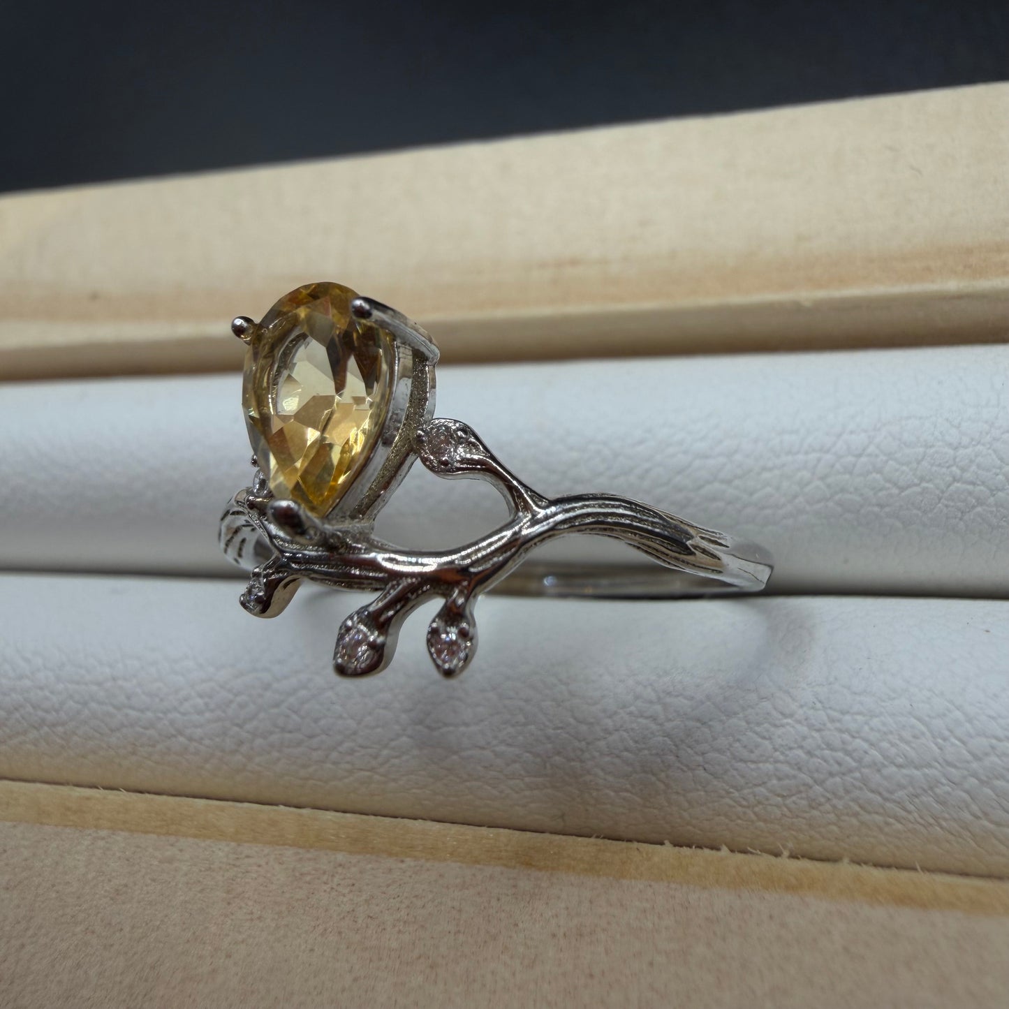 Citrine Teardrop S925 Adjustable Ring