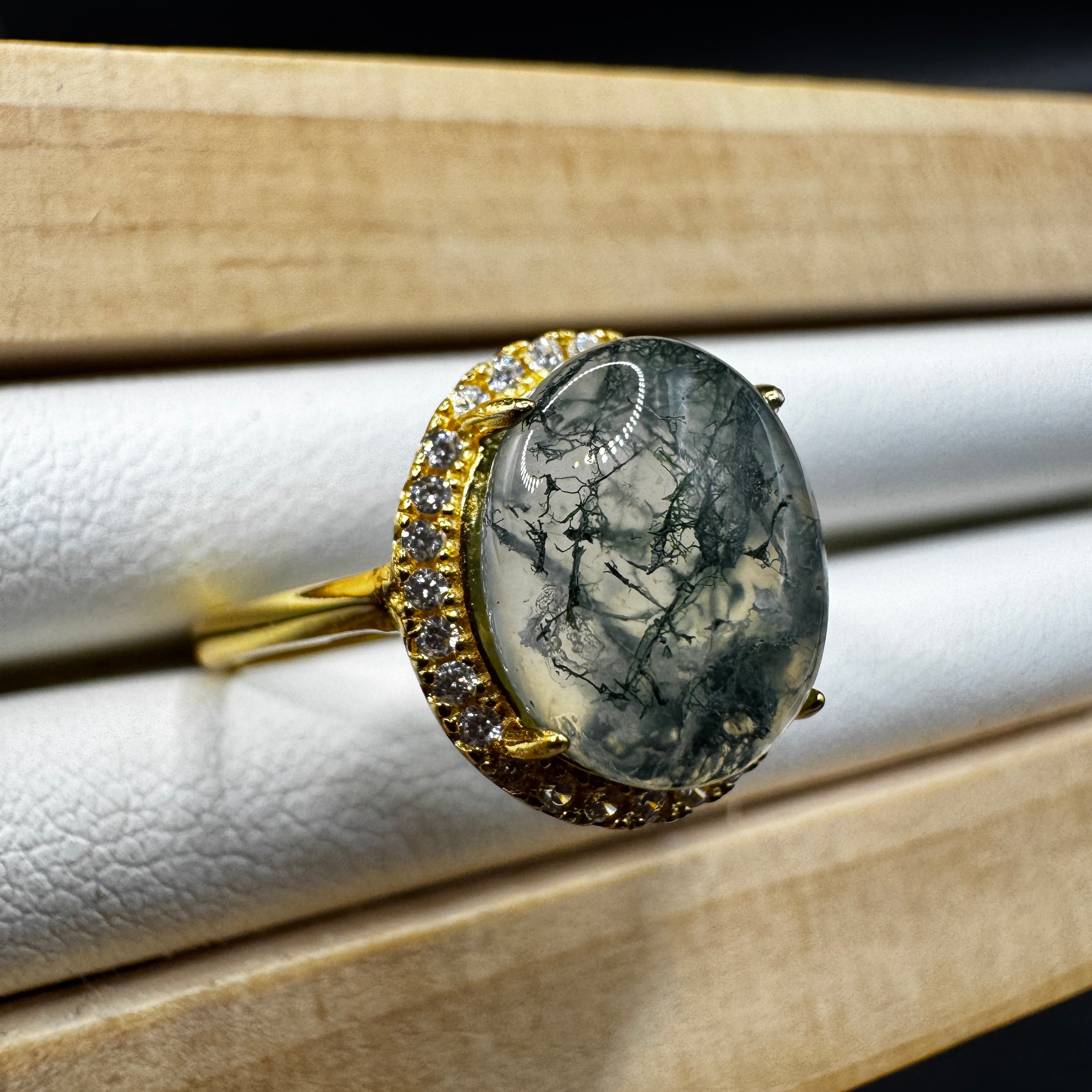 Moss Agate S925 Adjustable Ring