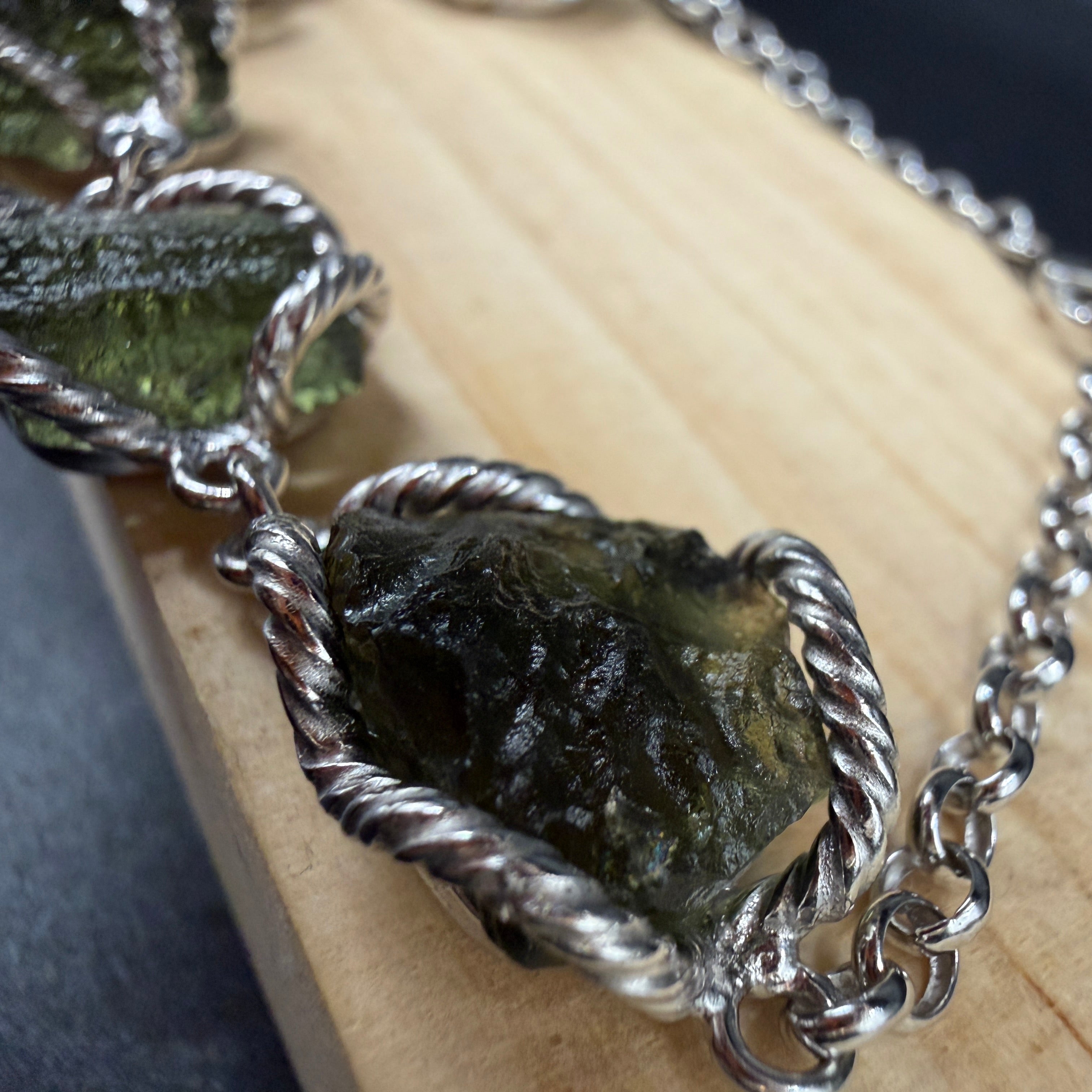 Raw Moldavite S925 Certified Bracelet