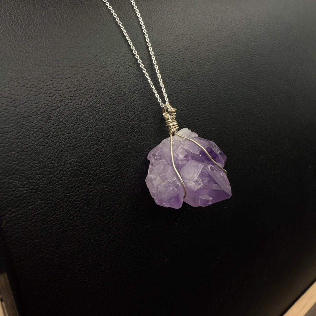 Hand Wrapped S925 Amethyst Cluster Necklace