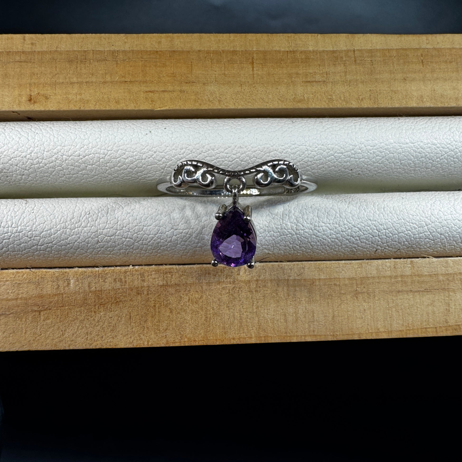 Amethyst Drop S925 Adjustable Ring