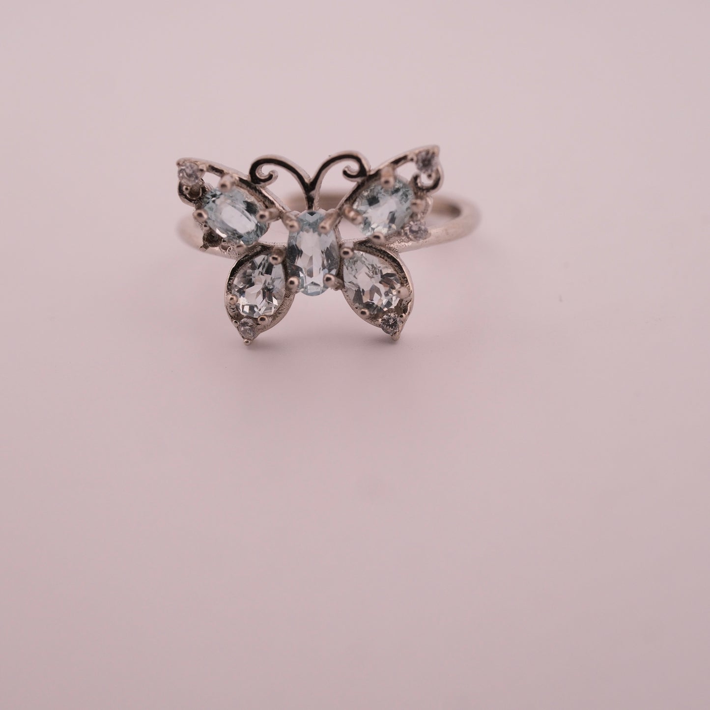 Aquamarine Butterfly S925 Adjustable Ring