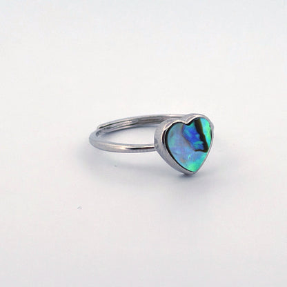 Abalone Shell Heart S925 Adjustable Ring