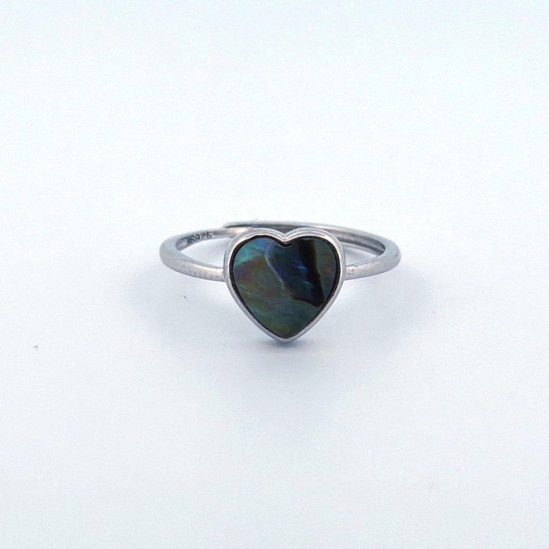 Abalone Shell Heart S925 Adjustable Ring