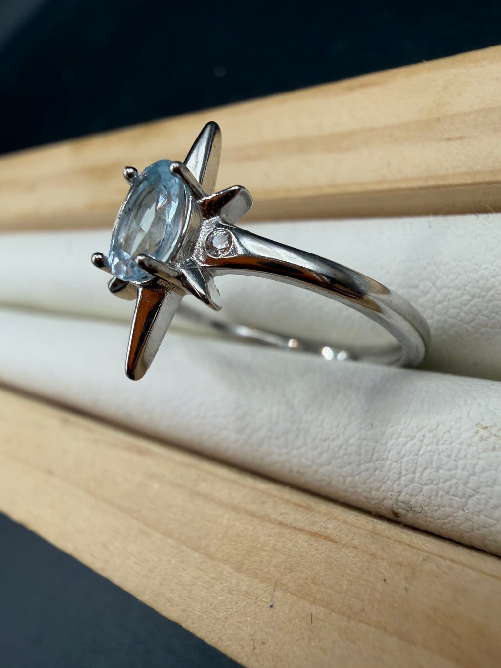 Aquamarine Star S925 Adjustable Ring