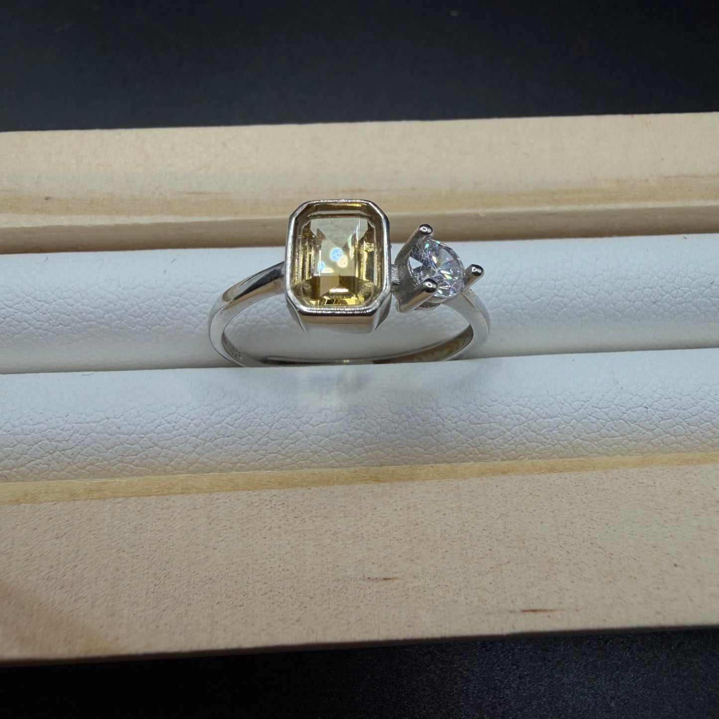 Citrine and Moissanite S925 Adjustable Ring