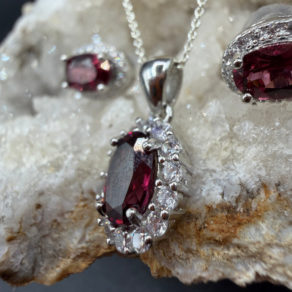 Garnet Earrings and Necklace S925 Certified Set