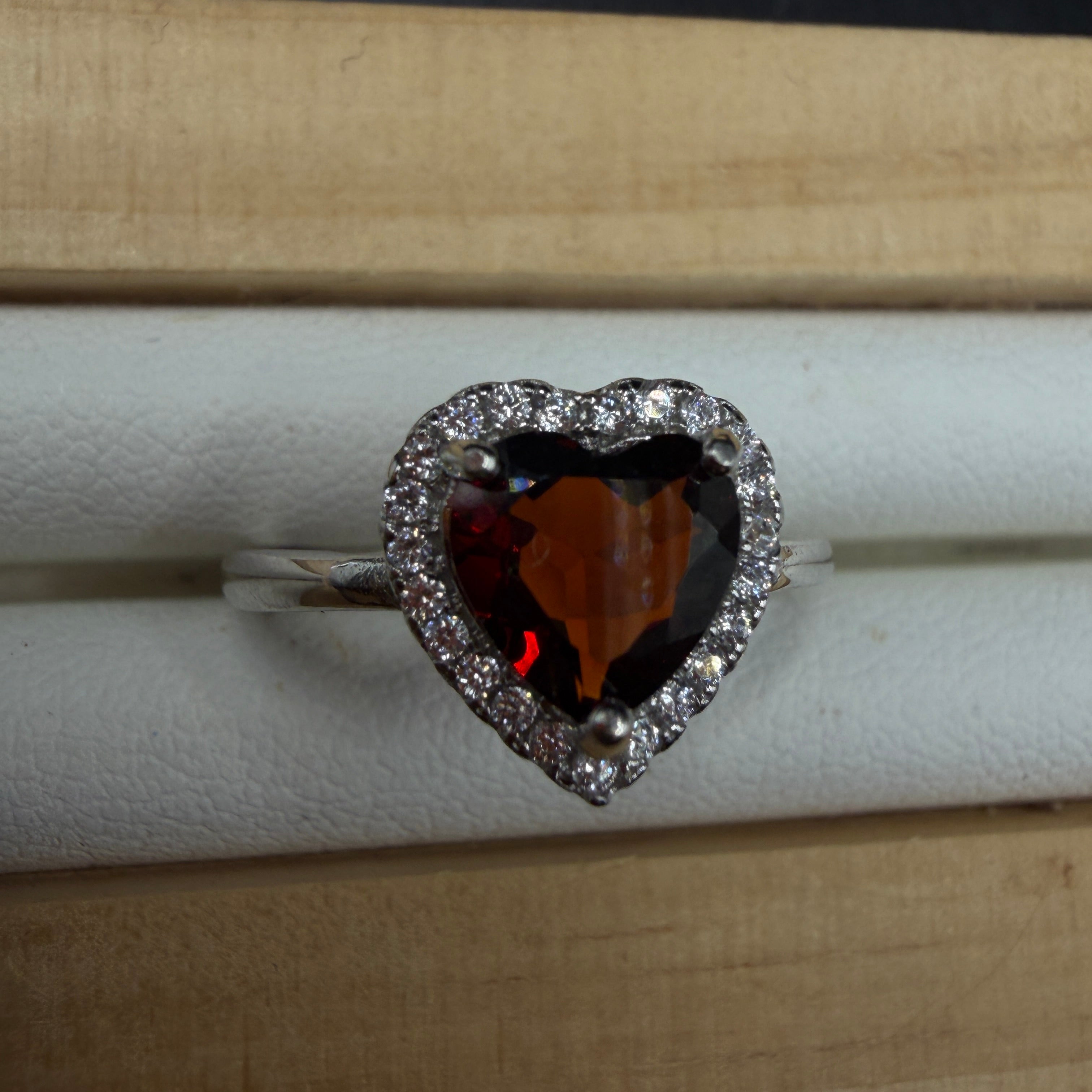 Garnet Heart S925 Adjustable Ring