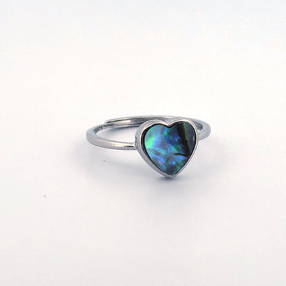 Abalone Shell Heart S925 Adjustable Ring