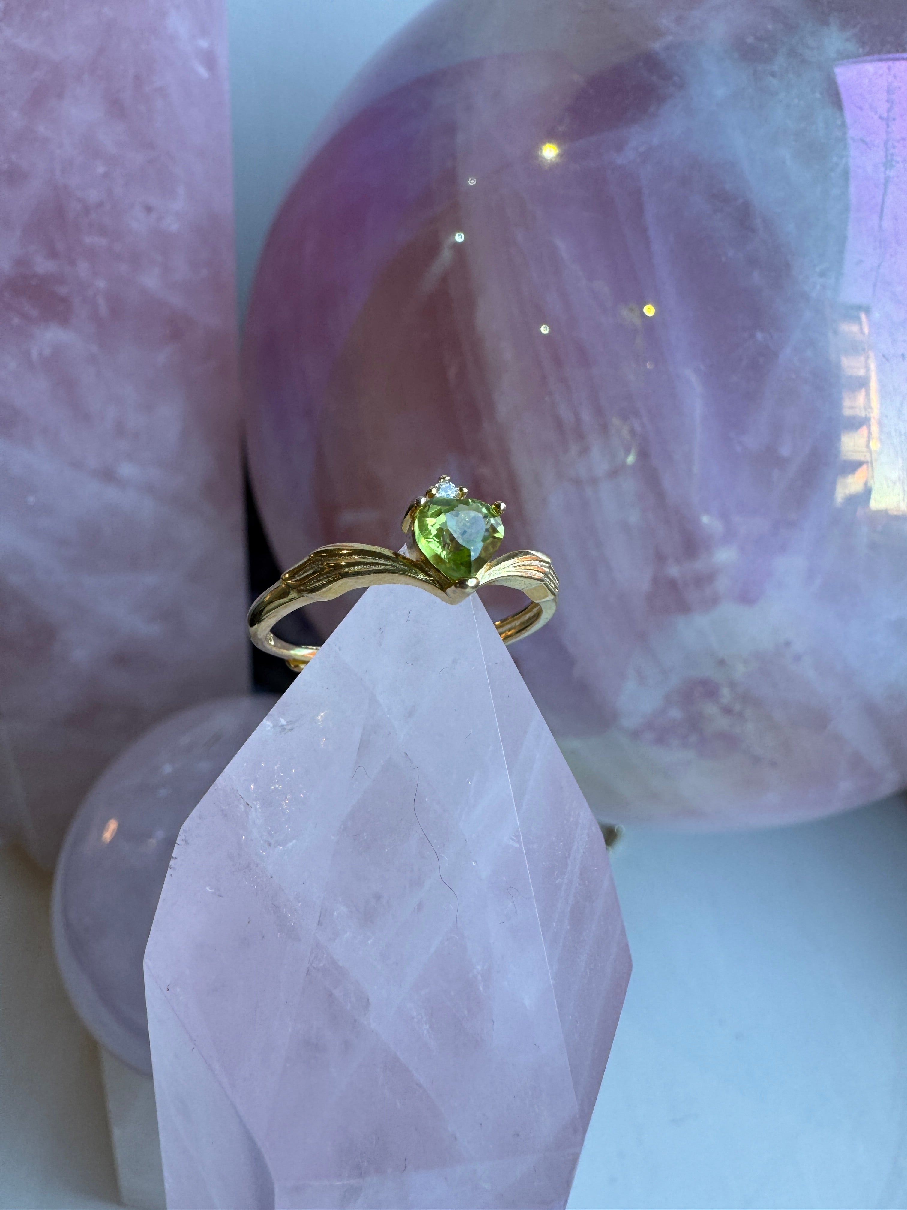 Gold Peridot Heart S925 Adjustable Ring