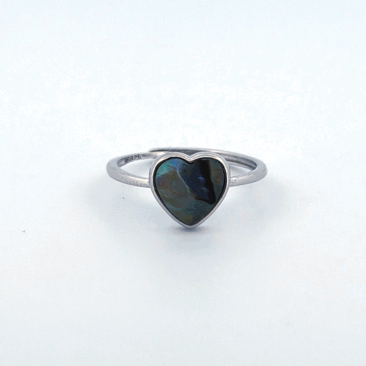 Abalone Shell Heart S925 Adjustable Ring