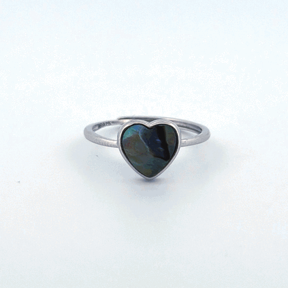 Abalone Shell Heart S925 Adjustable Ring