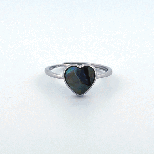 Abalone Shell Heart S925 Adjustable Ring