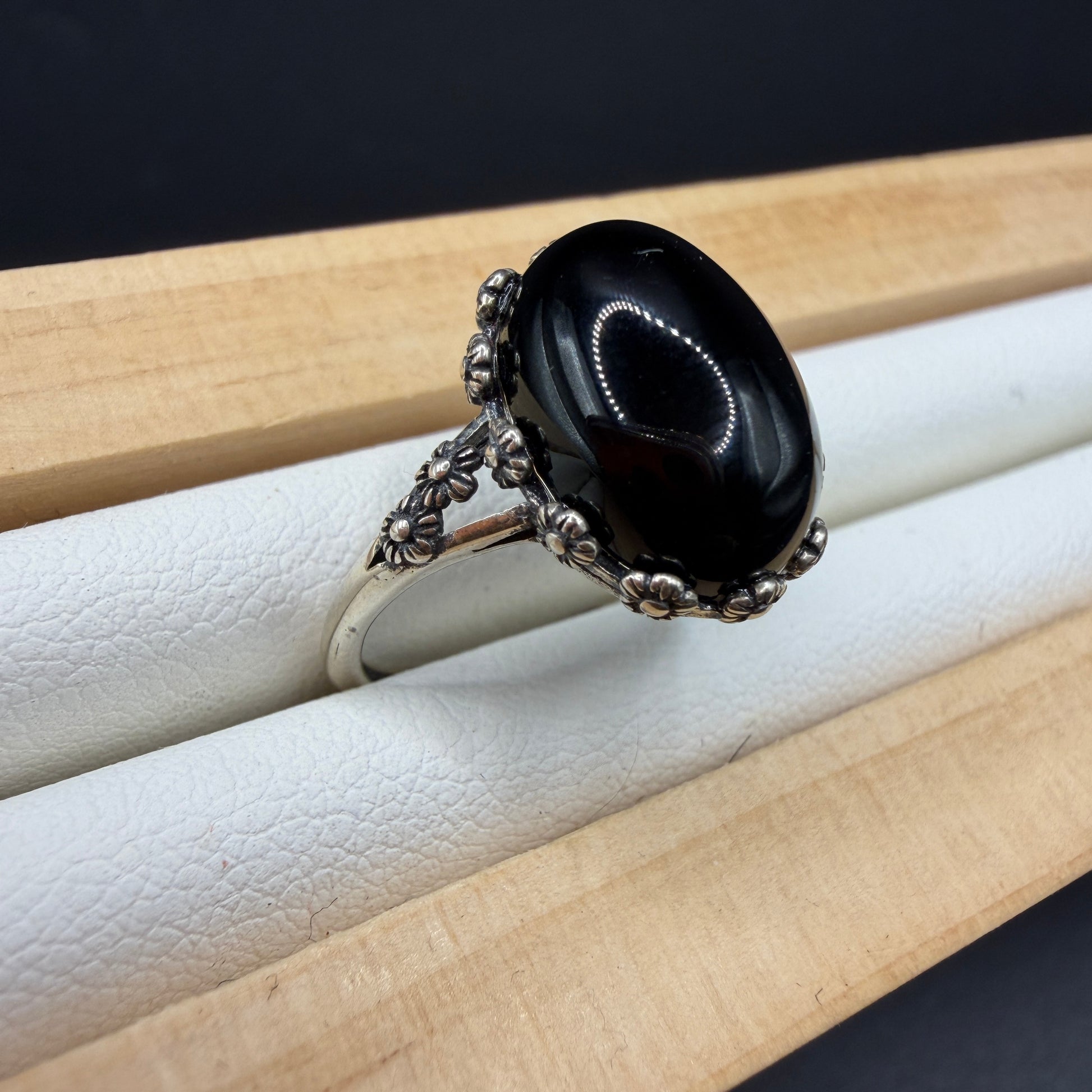 Black Agate S925 Adjustable Ring