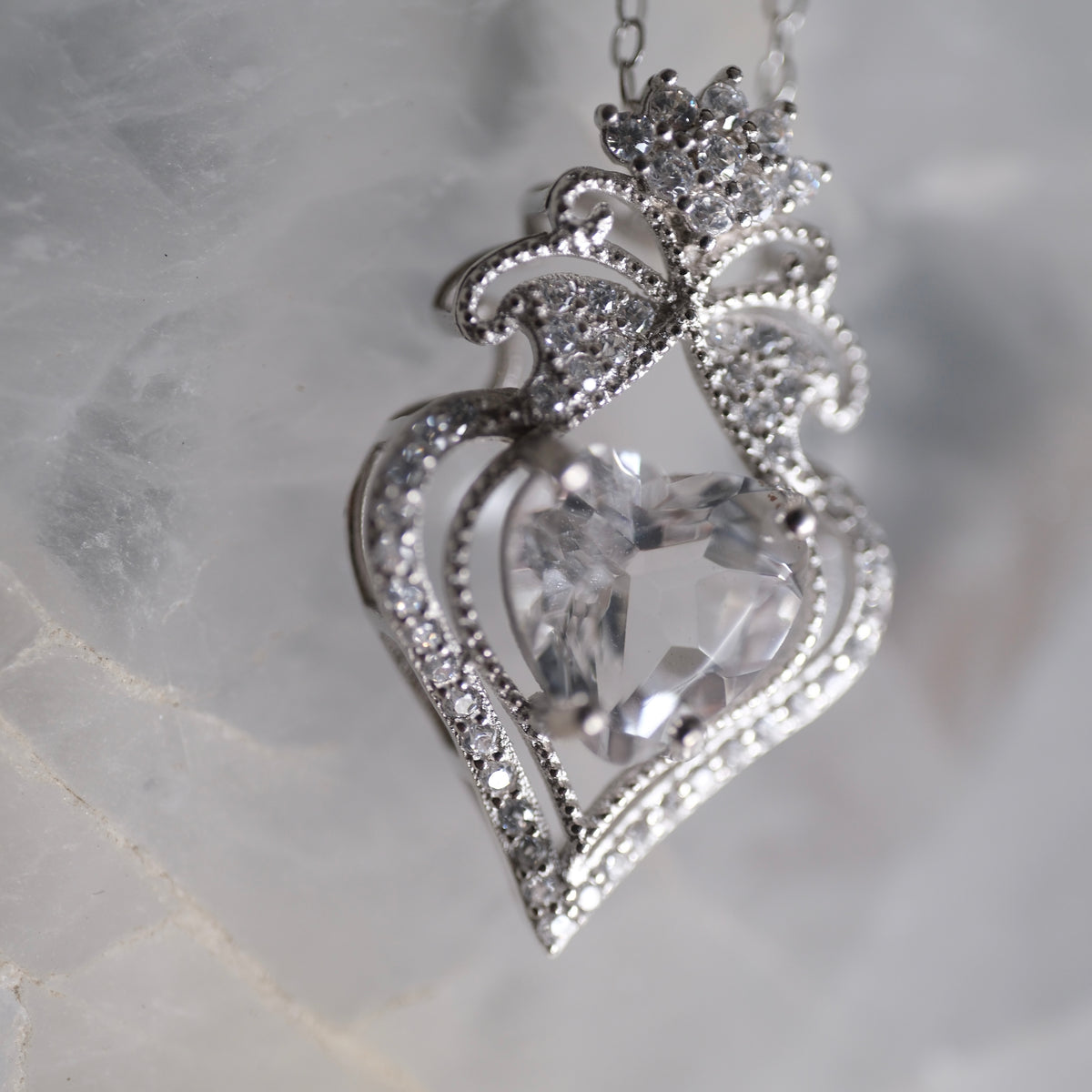 Clear Quartz Heart S925 Necklace