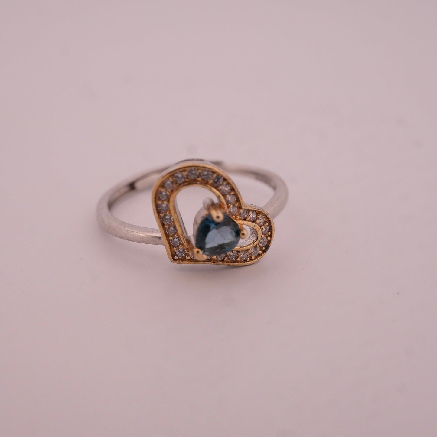 Gold and Silver Sapphire Heart S925 Adjustable Ring