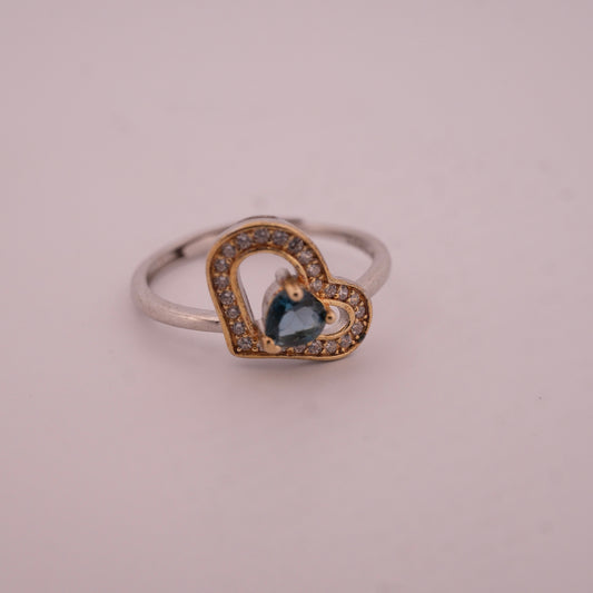 Gold and Silver Sapphire Heart S925 Adjustable Ring