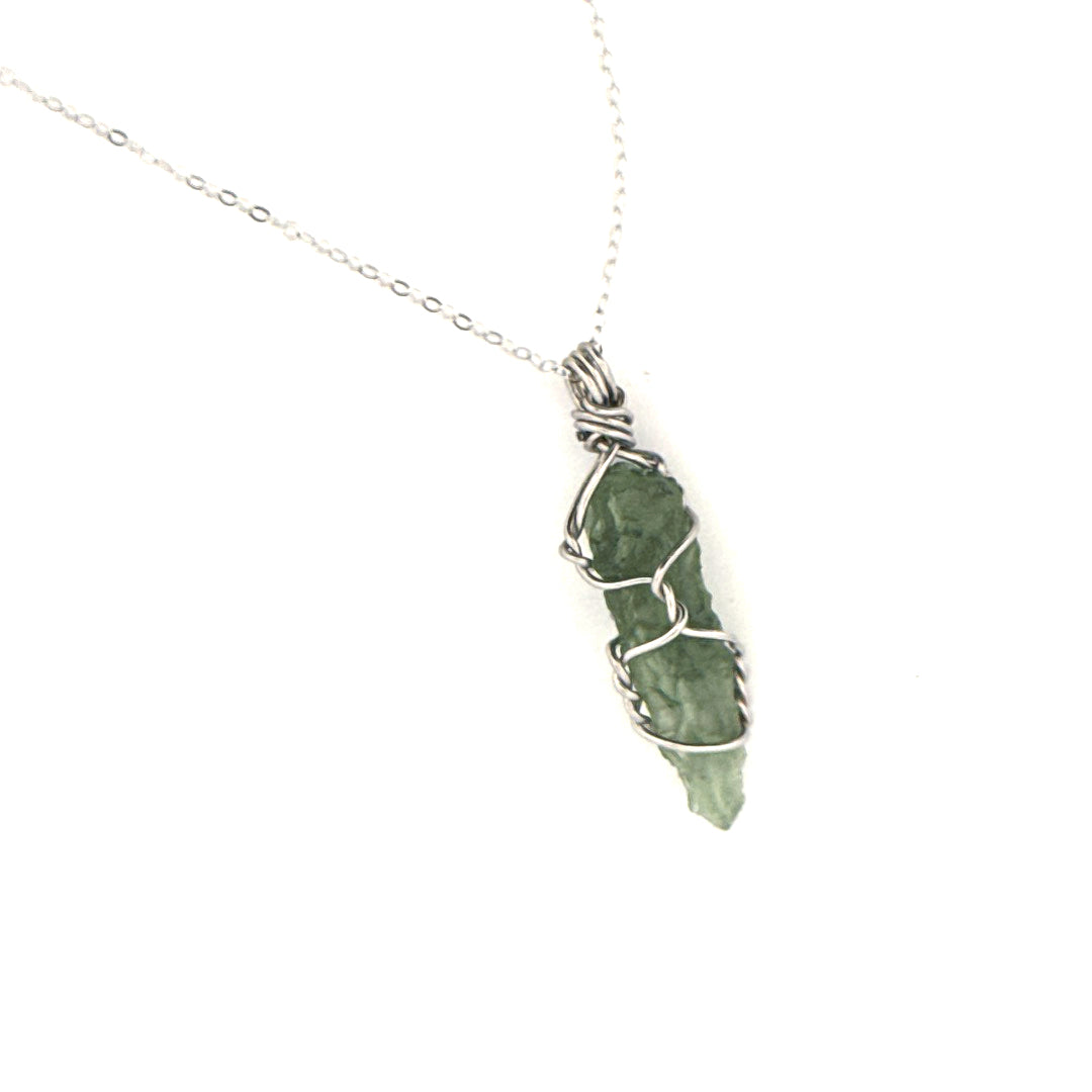 Moldavite Stainless Steel and S925 Handmade Necklace