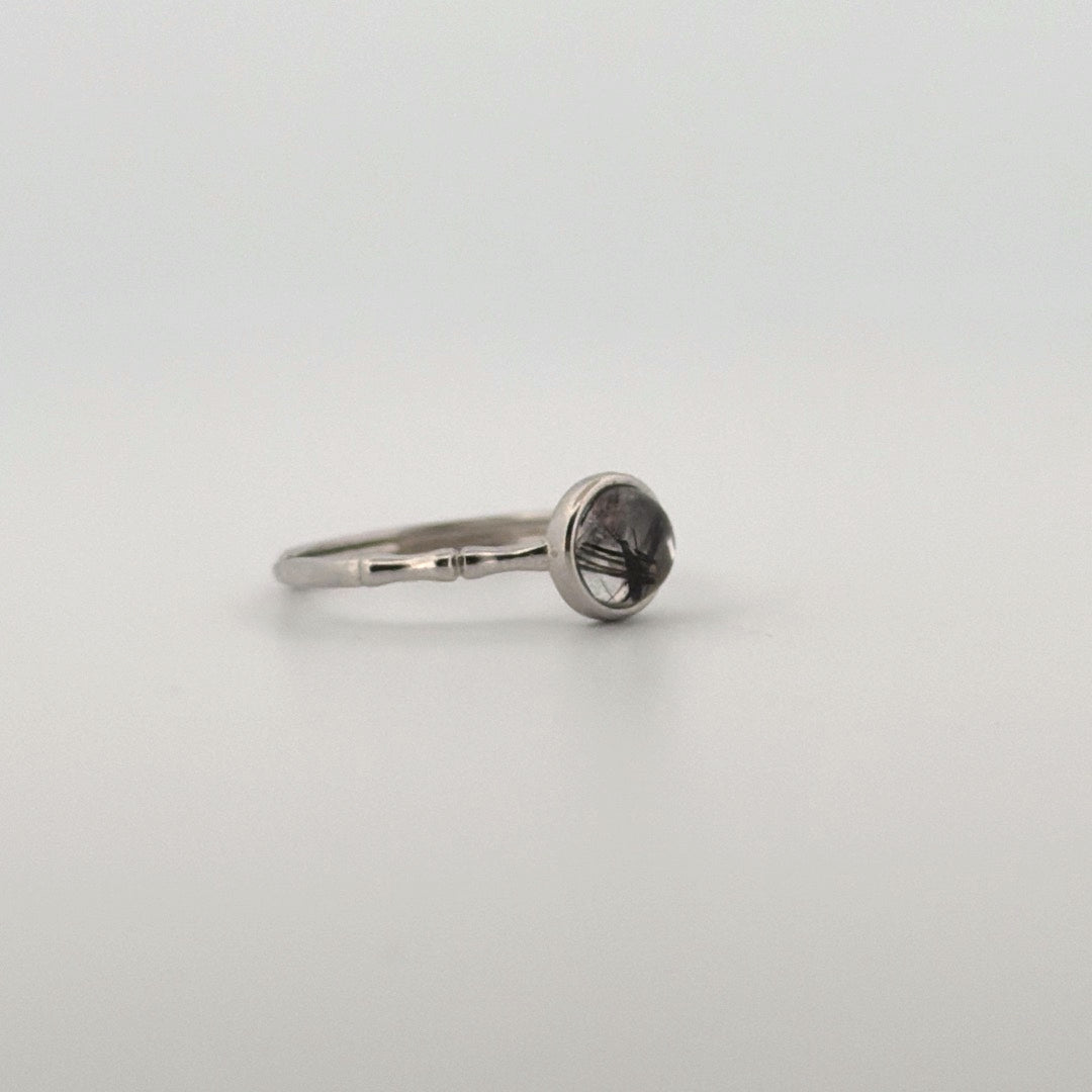 Black Tourmaline In Quartz S925 Adjustable Ring